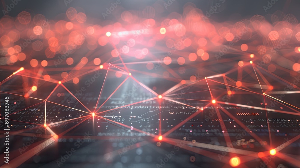 Poster abstract 3d network with interconnected nodes and glowing lines