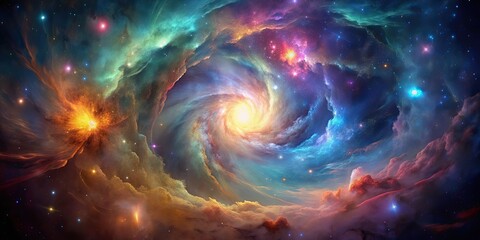 Nebula with swirling colors and stars in deep space, cosmic, astronomical, celestial, galaxy, cosmic dust