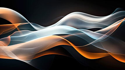 Abstract fluid waves in blue and orange on a dark background, representing movement and lightness.