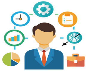 business person with icons of business