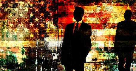 Chasing the American Dream - Silhouette of a Businessman and the US flag