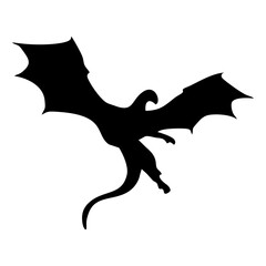 silhouette or illustration of a flying winged dragon