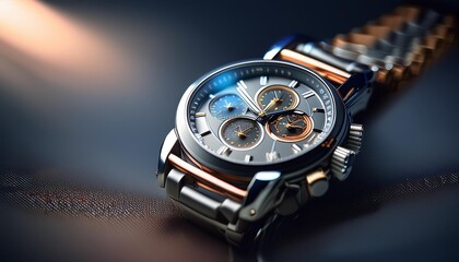 Luxury watch with gold, copper elements on a dark background at the watchmaker's