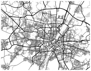 Fototapeta premium Simple black and white map of the road network of Munich, Germany. Generated with openstreetmap data.