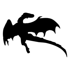 silhouette or illustration of a flying winged dragon