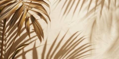 Fototapeta premium A palm leaf casting a shadow on a textured wall