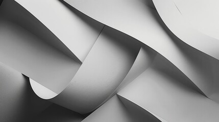 Minimalist and modern background created by abstract composition of curved lines and shadows on white paper sheets