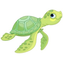 Happy Little Sea Turtle, Swimming Freely