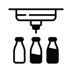 Milk bottles filling with machines, concept icon of mass milk production