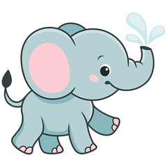Cute Cartoon Baby Elephant Spraying Water