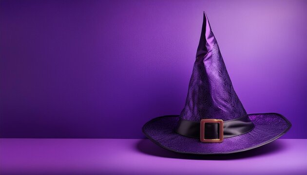 CHAP&Eacute;U DE BRUXA E AB&Oacute;BORAS JACK-O'LANTERN SOBRE O FUNDO ROXO