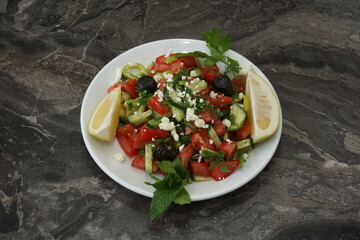 Summer salad with cheese and olives, Greek salad