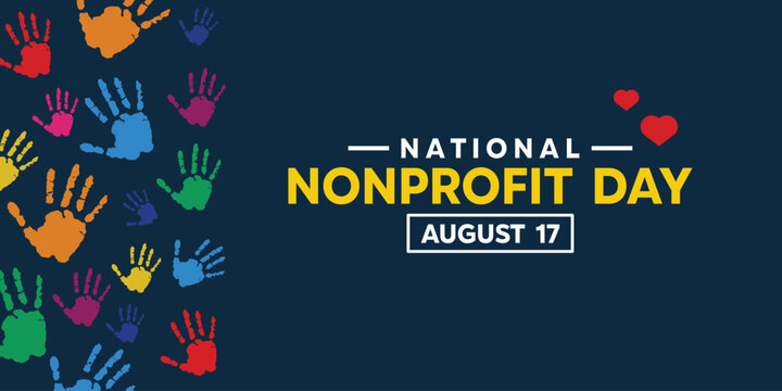 National Nonprofit Day. Heart and hand. Great for cards, banners, posters, social media and more. Dark blue background - Powered by Adobe