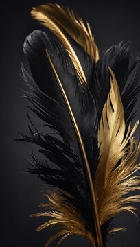 Elegant black and gold feather design, abstract wallpaper header background