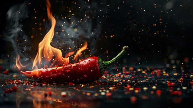 Burning red hot chili pepper
