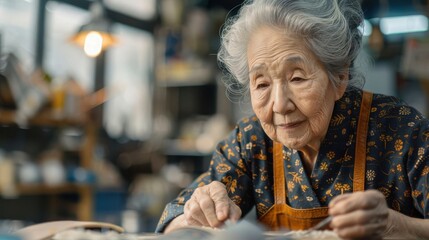 Close-up of seniors learning to make crafts in a DIY class detailed textures and precision