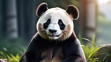 Obraz premium Panda in Natural Habitat: Captivating Wildlife Photography