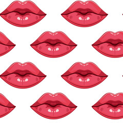 Seamless background of female red lips. Makeup background in flat design for designer textiles