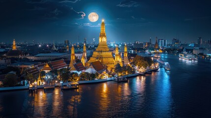Fototapeta premium Take photos of the beautiful Wat Arun Ratchawararam Ratchawarawihan in Bangkok, Thailand.