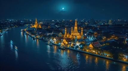 Fototapeta premium Take photos of the beautiful Wat Arun Ratchawararam Ratchawarawihan in Bangkok, Thailand.