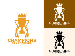 Trophy with Crown logo icon design template flat vector illustration, Award Winner logo design template