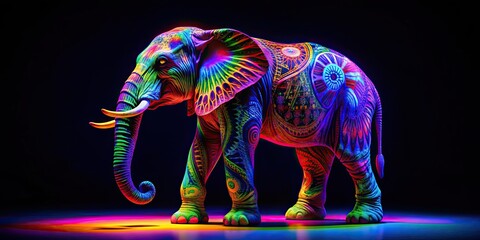 Fototapeta premium Psychedelic UV neon elephant with vibrant colors and patterns, psychedelic, UV, neon, elephant, vibrant, colors