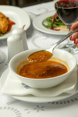 Harira – traditional Moroccan thick tomato lentils soup, Kosher Menu at the restaurant