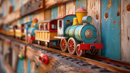 Fototapeta premium Playful collection of toy trains, for fun and engaging nursery walls