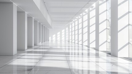 Modern White Corridor with Sun Streaks