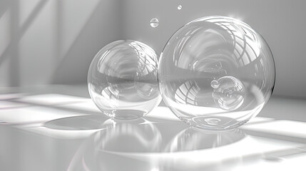 Tranquil Float of Shimmering Bubbles Against a Grey Canvas,water drops on a glass