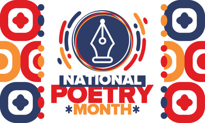 National Poetry Month in April. Poster with handwritten lettering. Poetry Festival in the United States and Canada. Literary events and celebration. Greeting card, invitation, banner or background