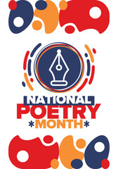 National Poetry Month in April. Poster with handwritten lettering. Poetry Festival in the United States and Canada. Literary events and celebration. Greeting card, invitation, banner or background