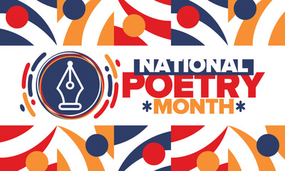 National Poetry Month in April. Poster with handwritten lettering. Poetry Festival in the United States and Canada. Literary events and celebration. Greeting card, invitation, banner or background