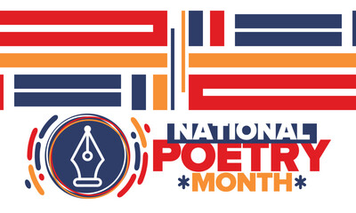 Obraz premium National Poetry Month in April. Poster with handwritten lettering. Poetry Festival in the United States and Canada. Literary events and celebration. Greeting card, invitation, banner or background