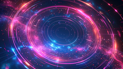 Obraz premium Abstract Cosmic Landscape: Vibrant Nebulae & Central Ring of Purple & Blue