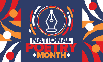 National Poetry Month in April. Poster with handwritten lettering. Poetry Festival in the United States and Canada. Literary events and celebration. Greeting card, invitation, banner or background
