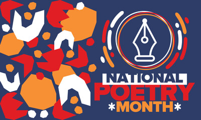 National Poetry Month in April. Poster with handwritten lettering. Poetry Festival in the United States and Canada. Literary events and celebration. Greeting card, invitation, banner or background