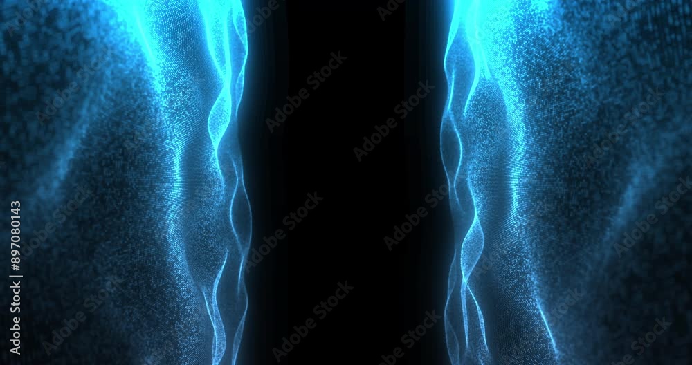 Wall mural futurist movement abstract blue matrix vertical lines and dots slowly floating like a fluid on black