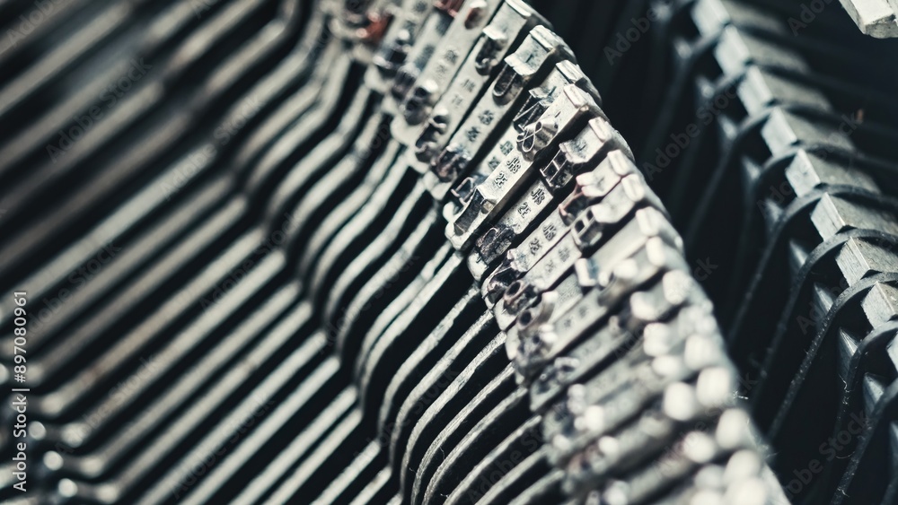 Fototapete letters and numbers on typo keys of an old manual typewriter on a retro writing machine, close up vi