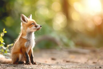 Obraz premium cute small red fox on nature