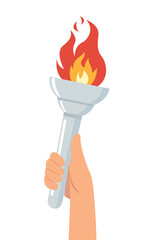 hand holding torch with burning flame