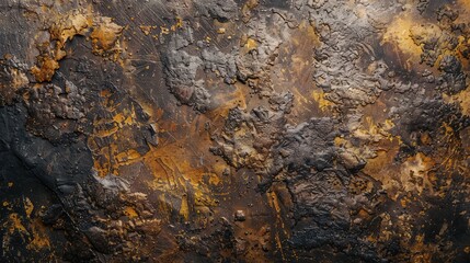 Abstract Texture of Black and Gold Paint on Canvas