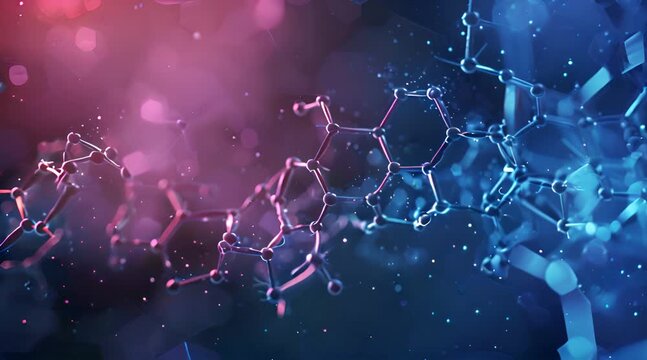 A blue and red image of a molecule. The blue and red colors are vibrant and the image is full of detail. Concept of complexity and intricacy, as well as the beauty of the natural world