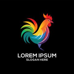 Rooster logo colorful gradient illustration. Restaurant brand logo vector. Brand idea logo vector.

