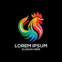 Rooster logo colorful gradient illustration. Restaurant brand logo vector. Brand idea logo vector.
