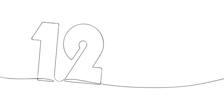 A single line drawing of a twelve symbol. Continuous line twelveth number icon. One line icon. Vector illustration.