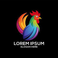 Rooster logo colorful gradient illustration. Restaurant brand logo vector. Brand idea logo vector.
