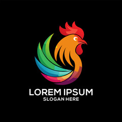 Rooster logo colorful gradient illustration. Restaurant brand logo vector. Brand idea logo vector.
