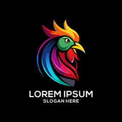 Rooster logo colorful gradient illustration. Restaurant brand logo vector. Brand idea logo vector.
