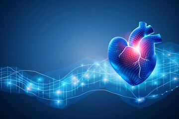 Virtual heart model with cardiograph line medical banner